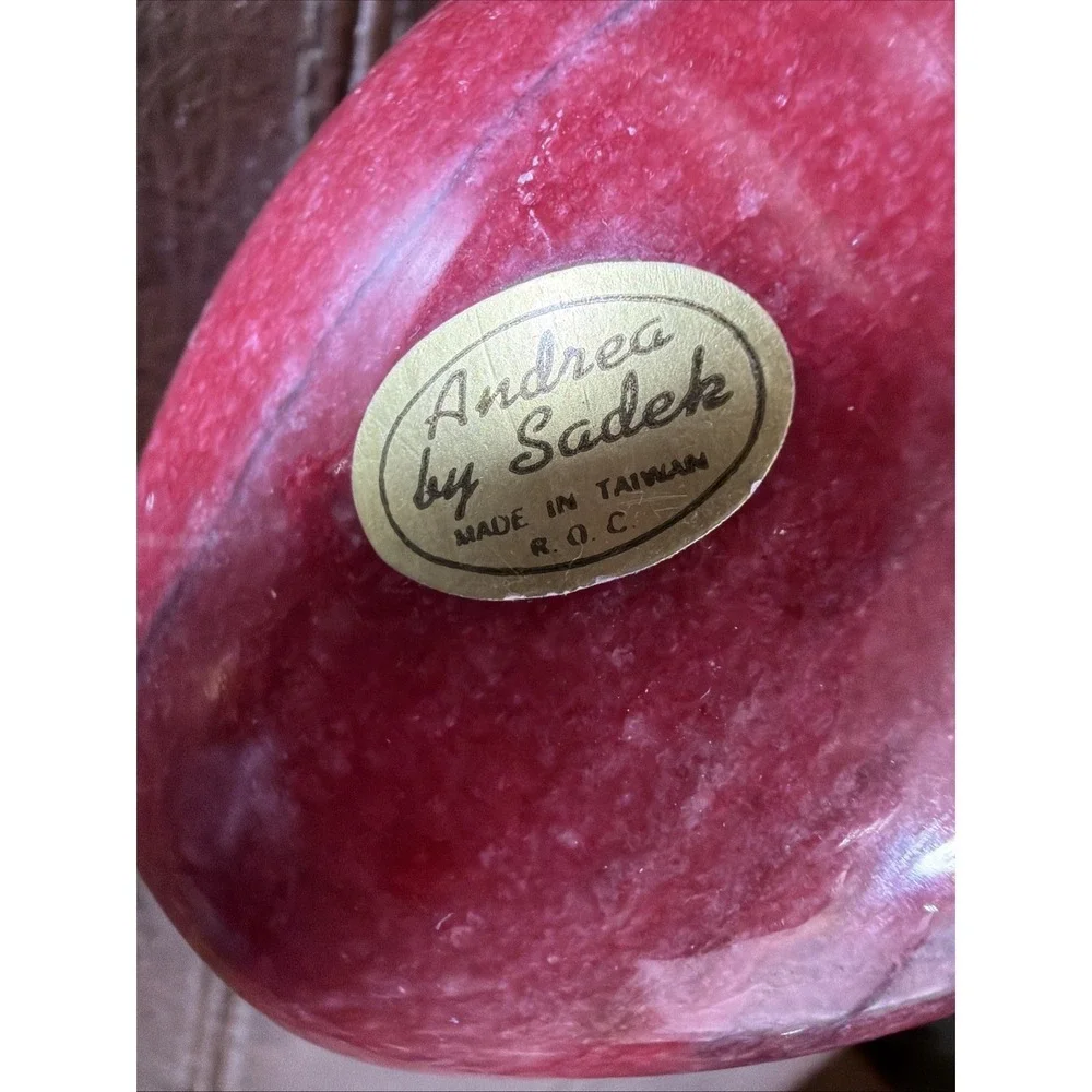Andrea by Sadek Red Apple Polished Marble Paperweight Picture Frame Brass Stem